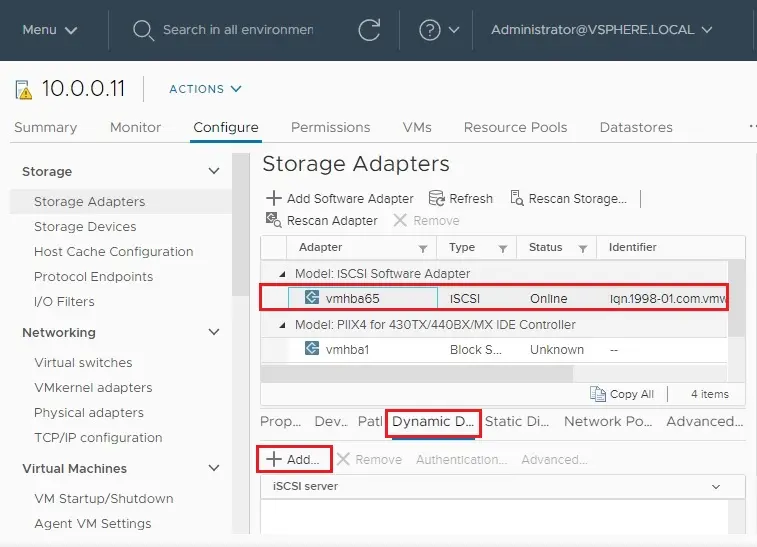 vsphere add software adapter