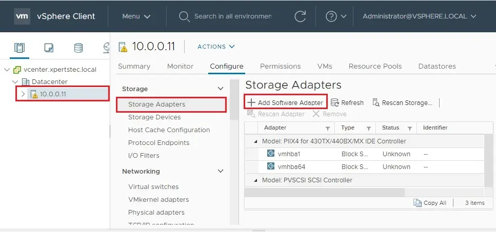 vsphere client configure