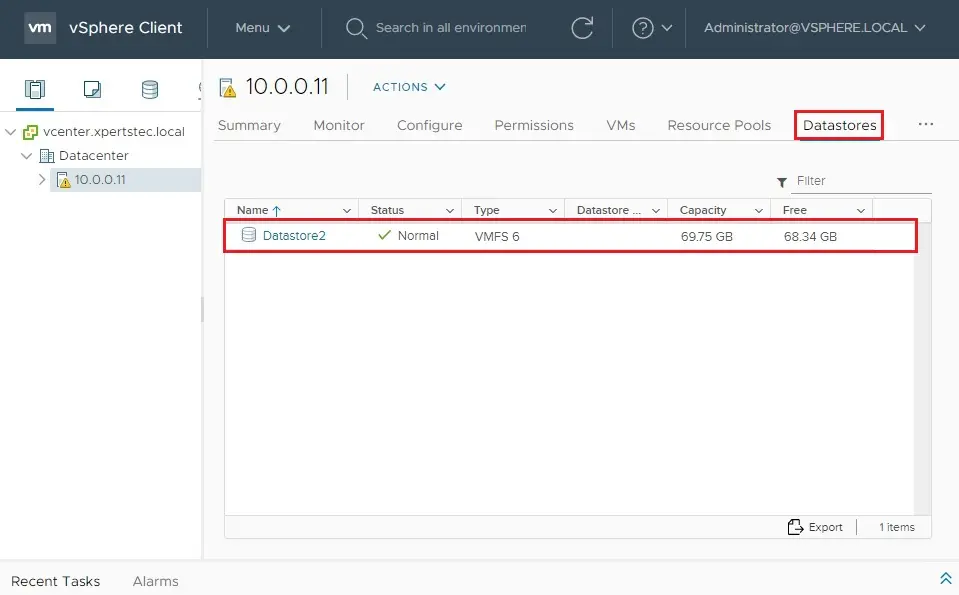 vsphere client datastore