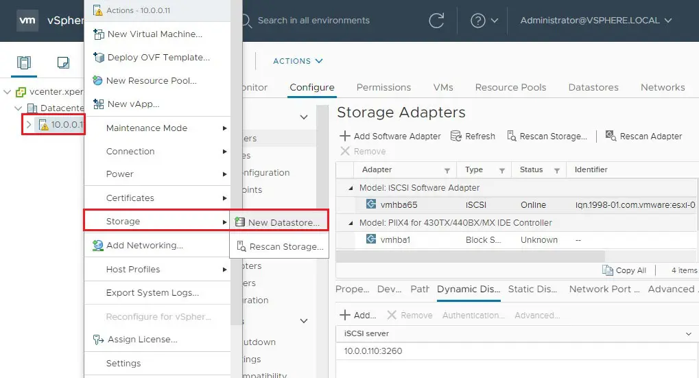 vsphere client new datastore