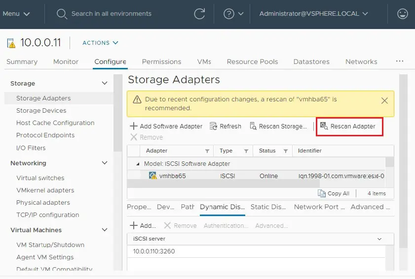 vsphere rescan adapter