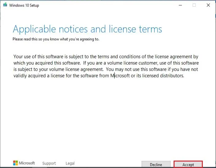 windows 10 setup applicable notices