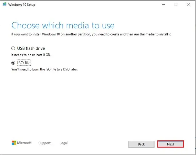 windows 10 setup choose media