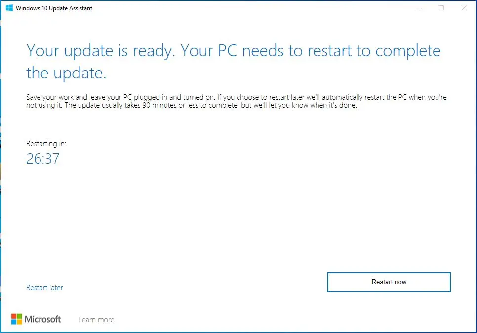 windows 10 update assistant restarting in