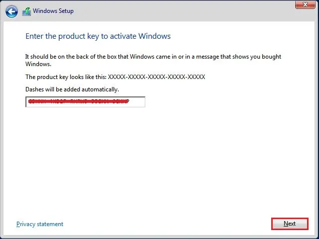 windows setup product key