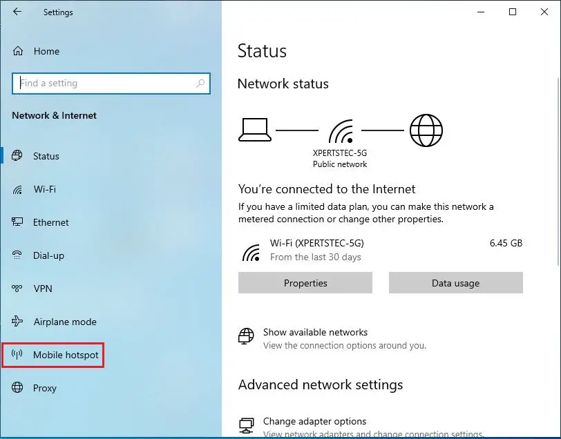 network & internet settings