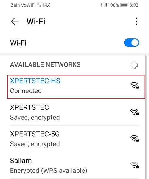 Mobile WIFI settings available networks