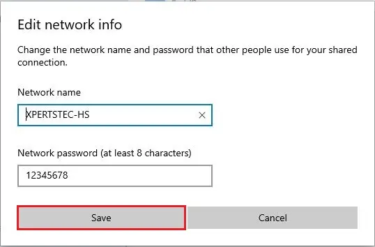 Mobile hotspot edit network info