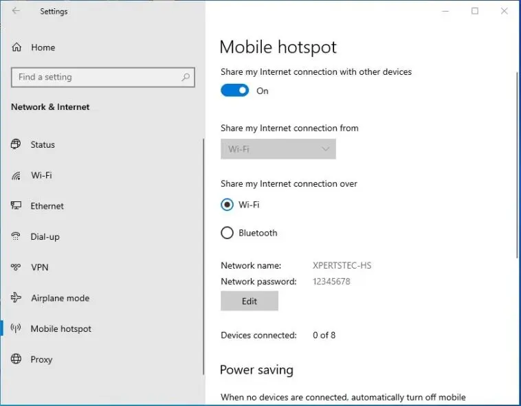 Windows mobile hotspot