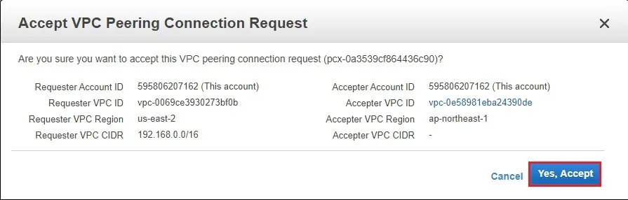 accept vpc peering connection