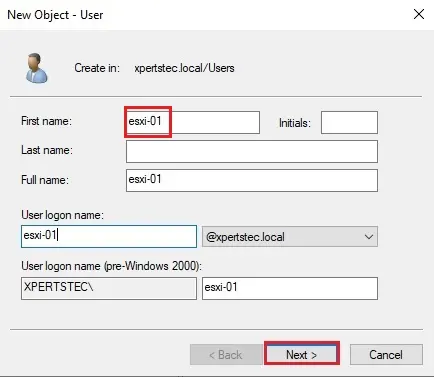 active directory new user