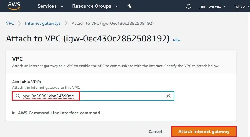 attach internet gateway