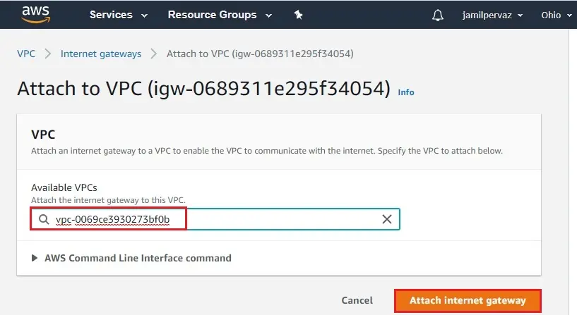 attach internet gateway