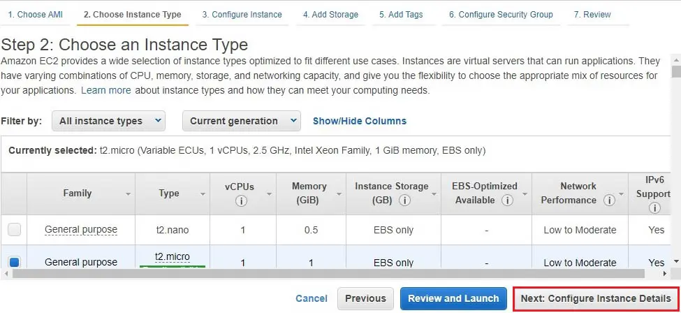 aws choose instance type