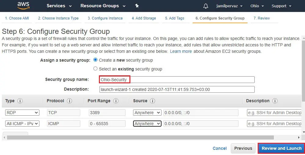 aws configure security group