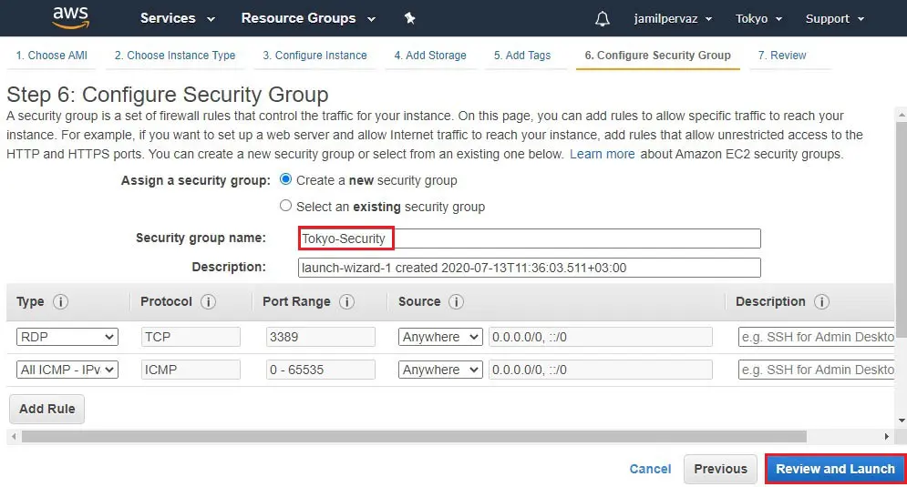 aws configure security group