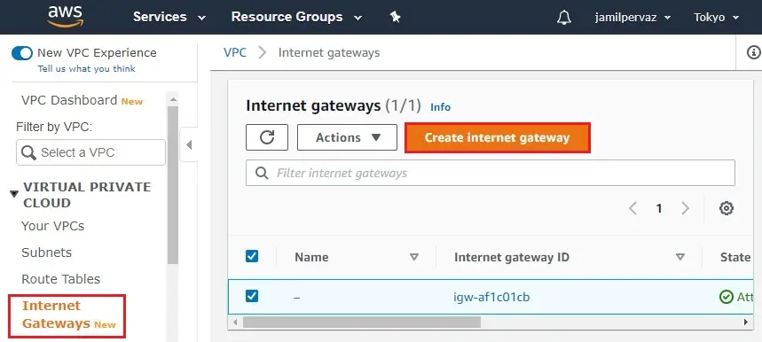 aws create internet gateway