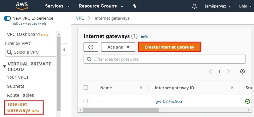 aws create internet gateway