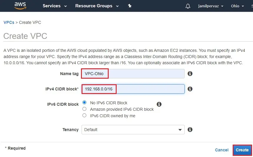 aws create vpc