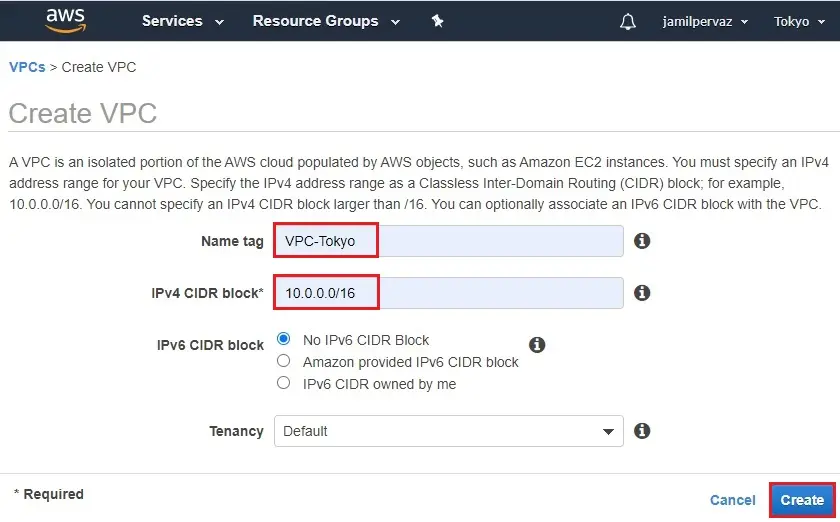 aws create vpc