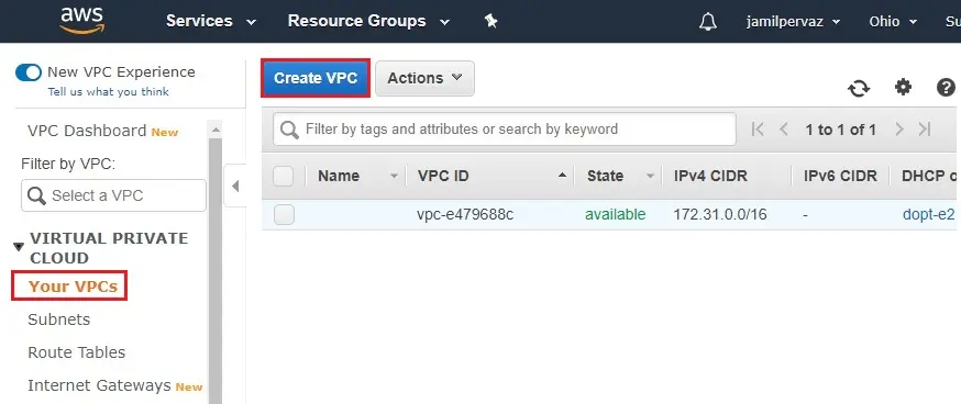 aws create vpc