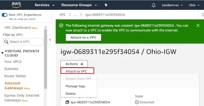 aws internet gateway detached