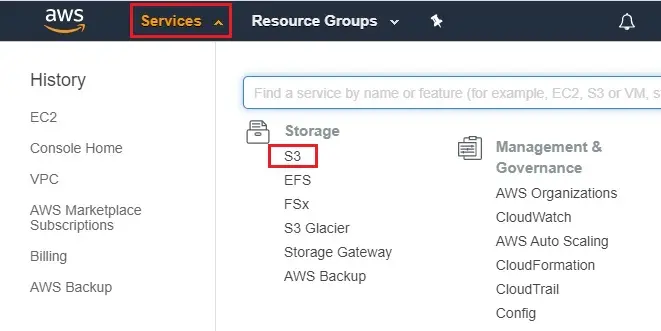 aws services list