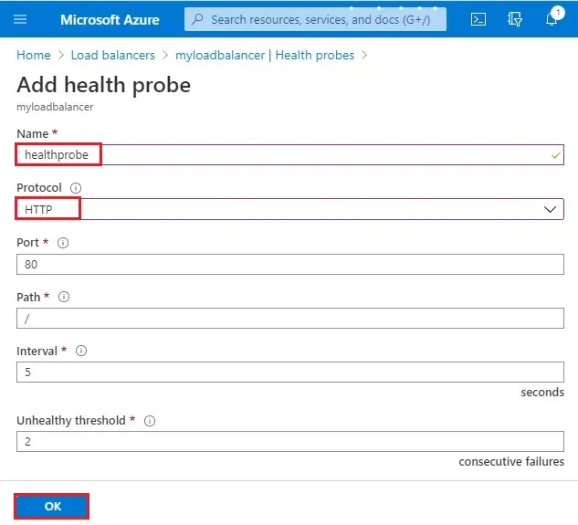 azure add health probe