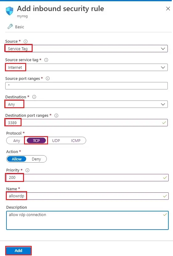 azure add inbound security rules