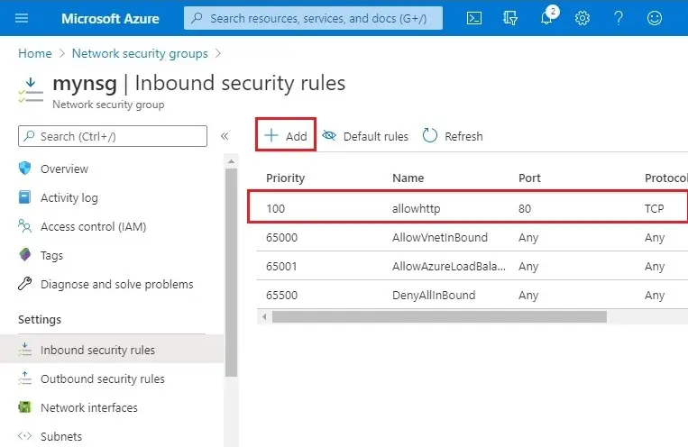 azure add inbound security rules