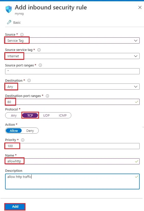 azure add inbound security rules