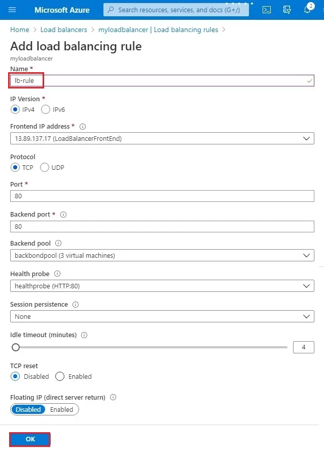 azure load balancing rule