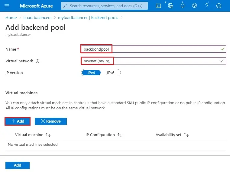 azure add vm to backend pool