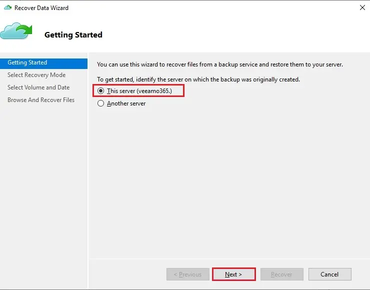 azure agent recovery data wizard