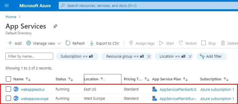 azure app service directory