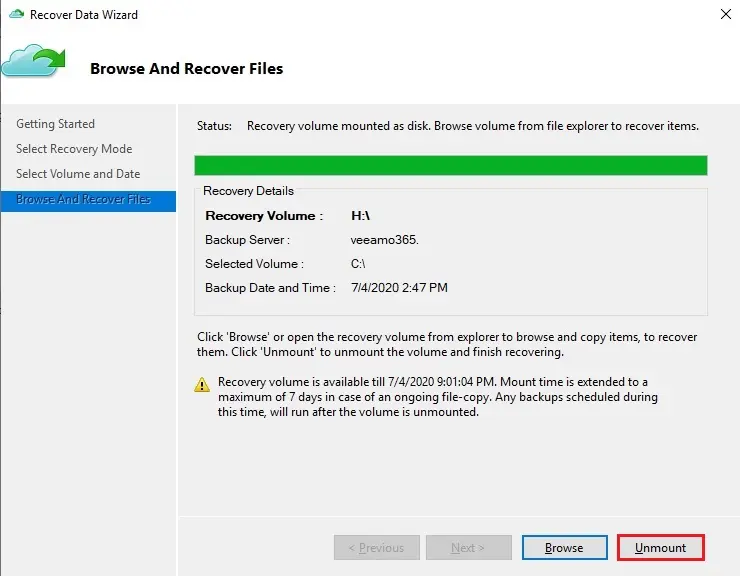 azure browse and recover file