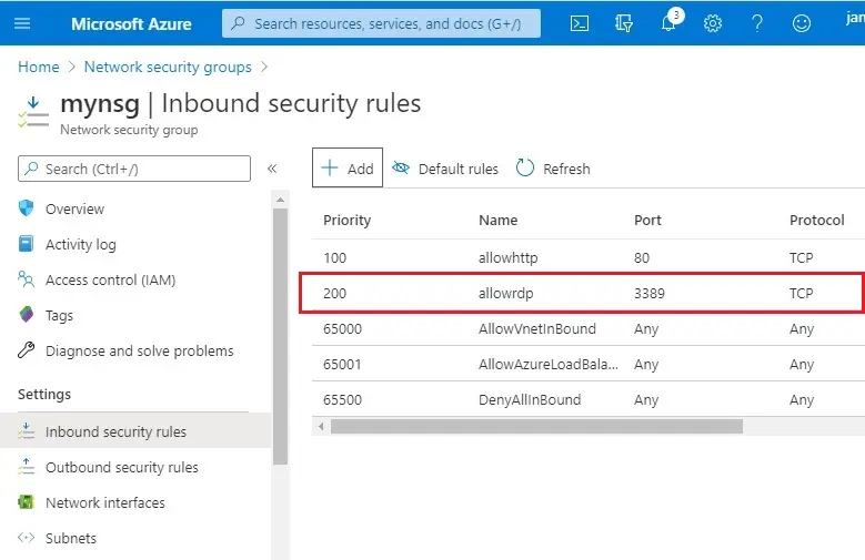 azure inbound security rules