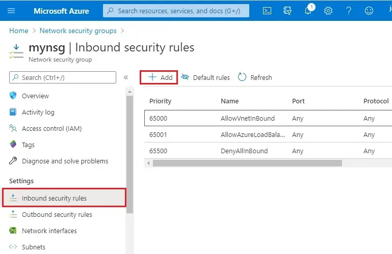 azure inbound security rules