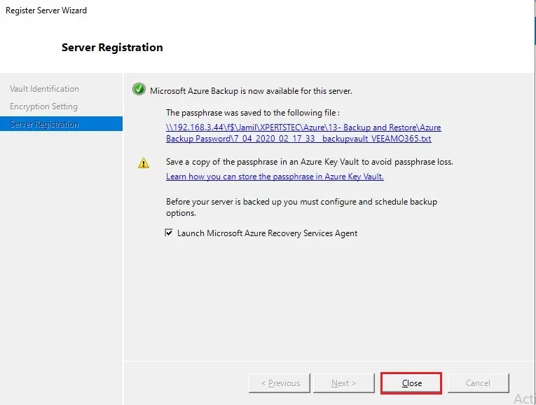 azure server registration