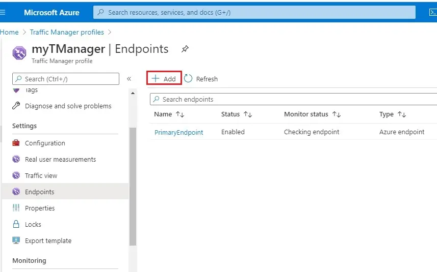 azure traffic manager profile endpoint