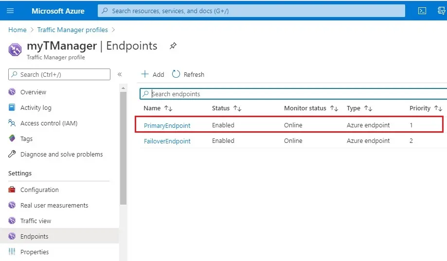 azure traffic manager profile endpoint