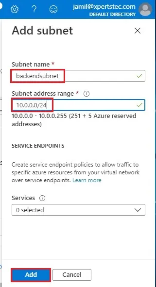 azure vnet add subnet