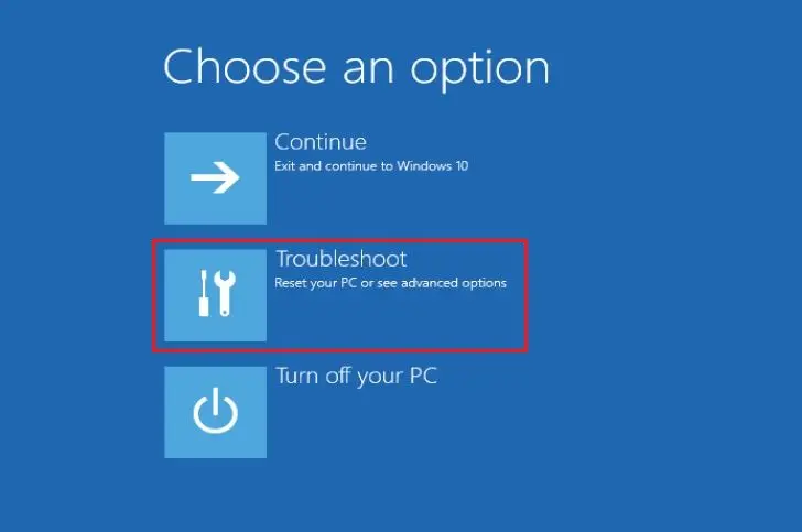 choose an option troubleshoot