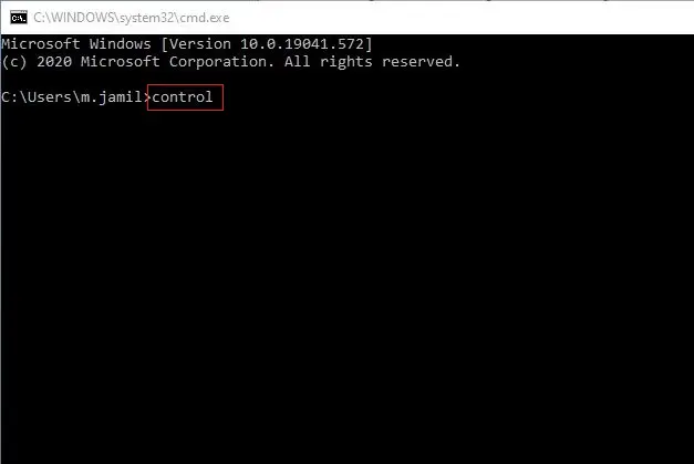 command prompt to open control