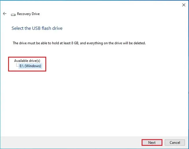 create a recovery drive available drive