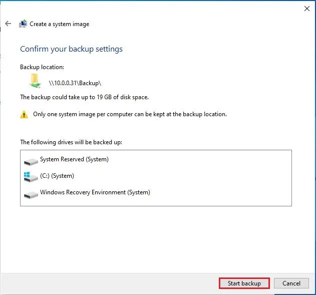 create a system image backup location