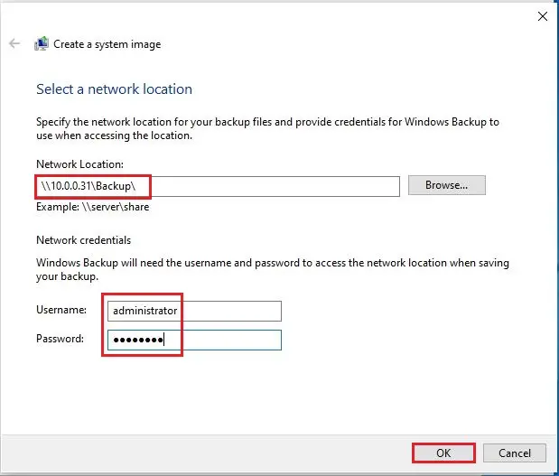 create a system image network location