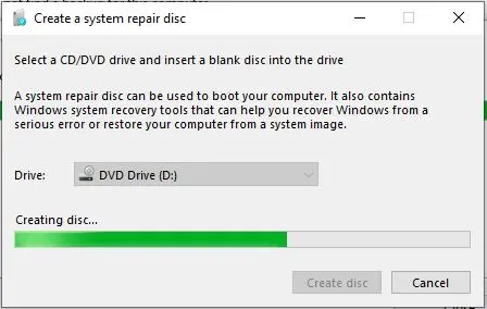 create a system recovery disc