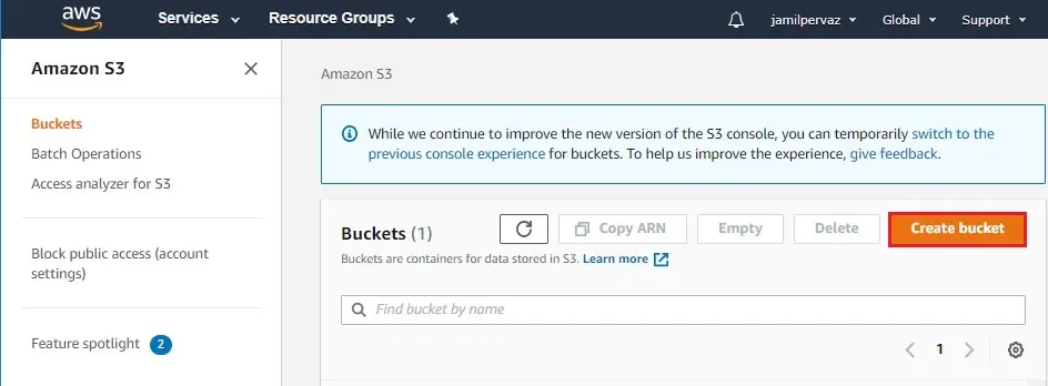 create amazon s3 bucket