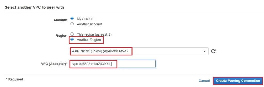 create peering connection accepter